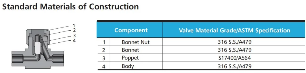 316 Stainless Steel Swagelok Type High Pressure Metal Seal Check Valves No Springs